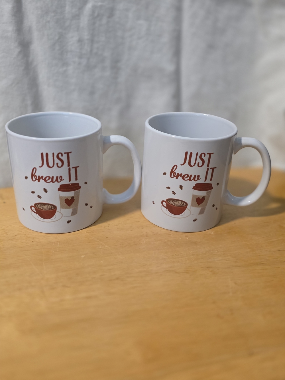 Royal Norfolk White Mugs with Brown 'Just Brew It' Design - Set of 2